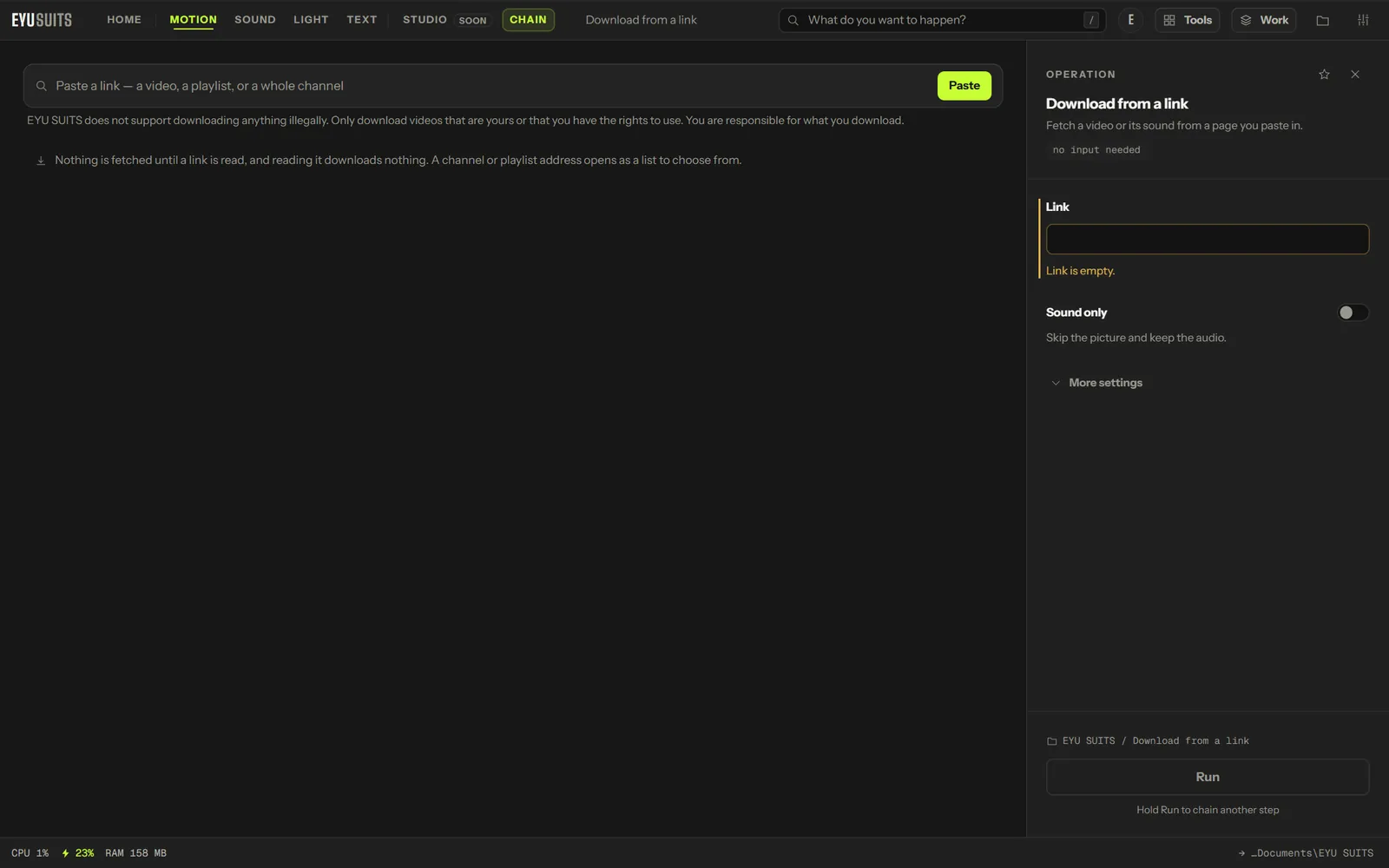 Download from a link in EYU SUITS, with its notice to download only what you have the rights to