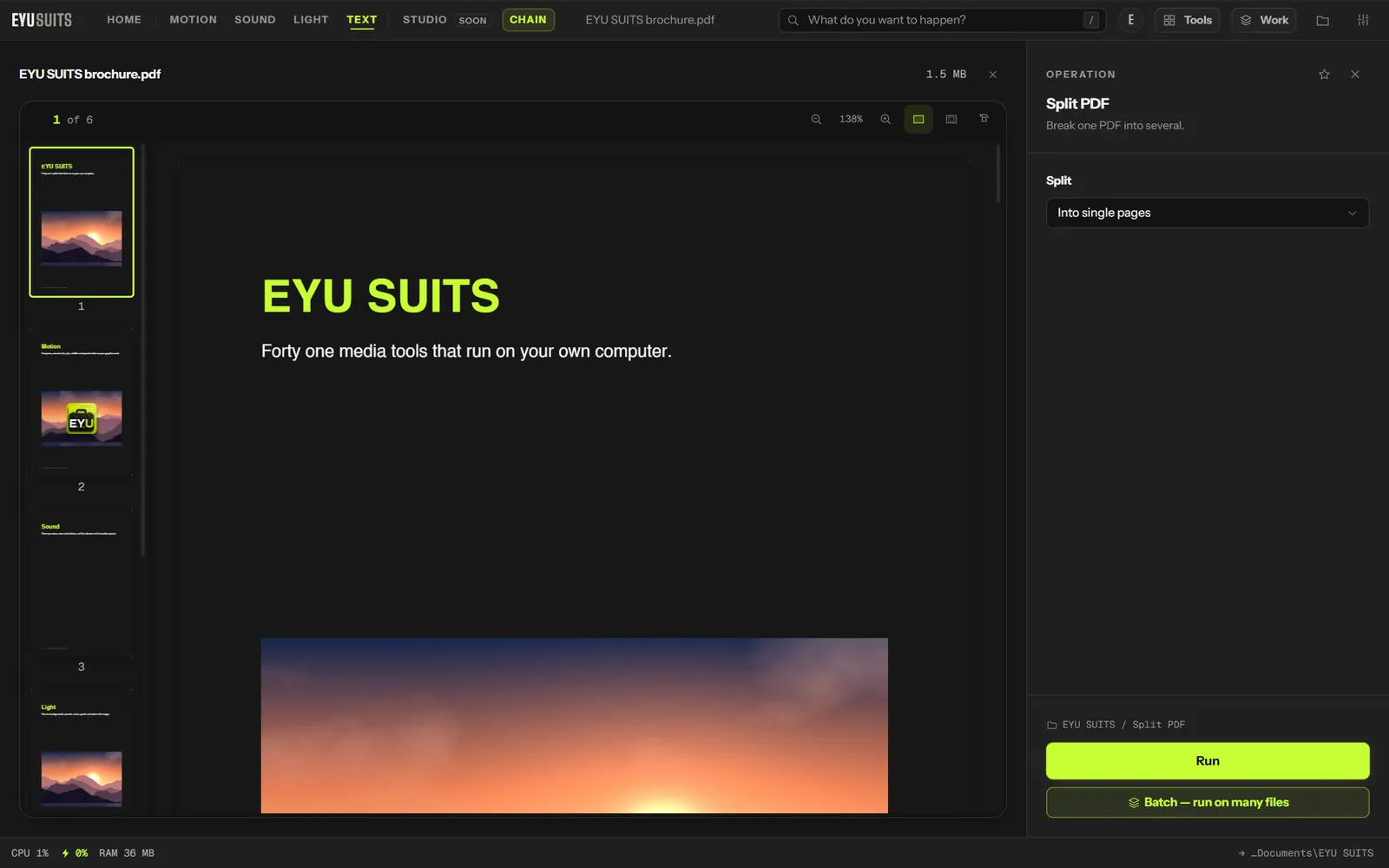 Split PDF in EYU SUITS, with a six page brochure open
